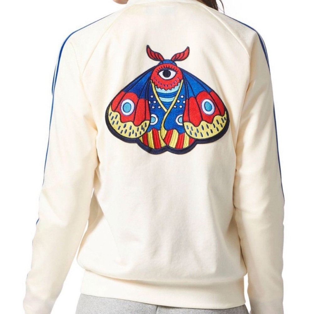 Adidas Collectors Item Rare Embroidered Insect Cream 3 Stripe Jacket